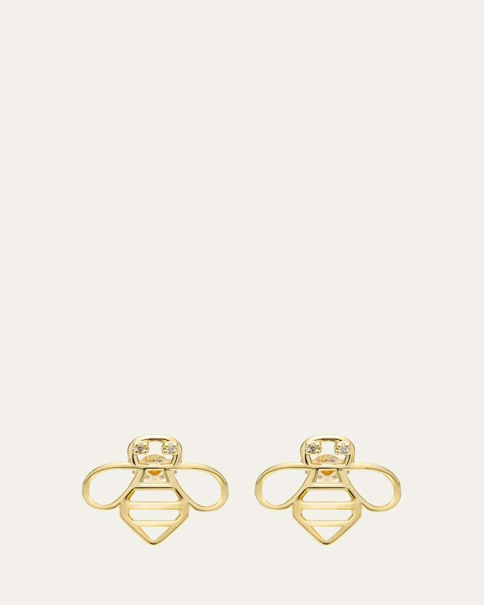 9K Yellow Gold Diamond Bee Earrings